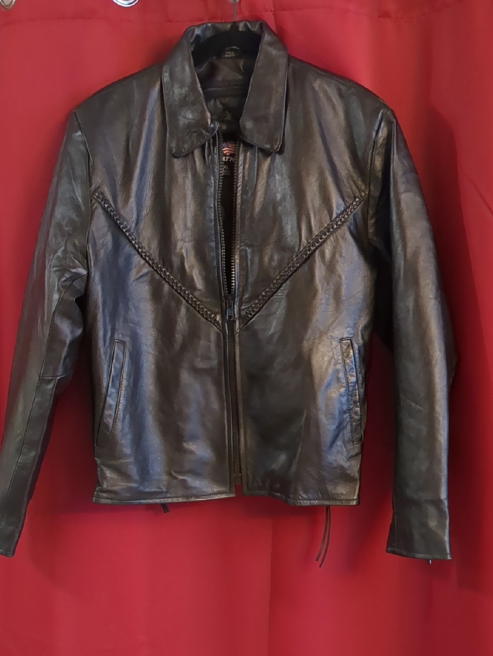 Ladies Braided Cowhide Genuine Leather Jacket